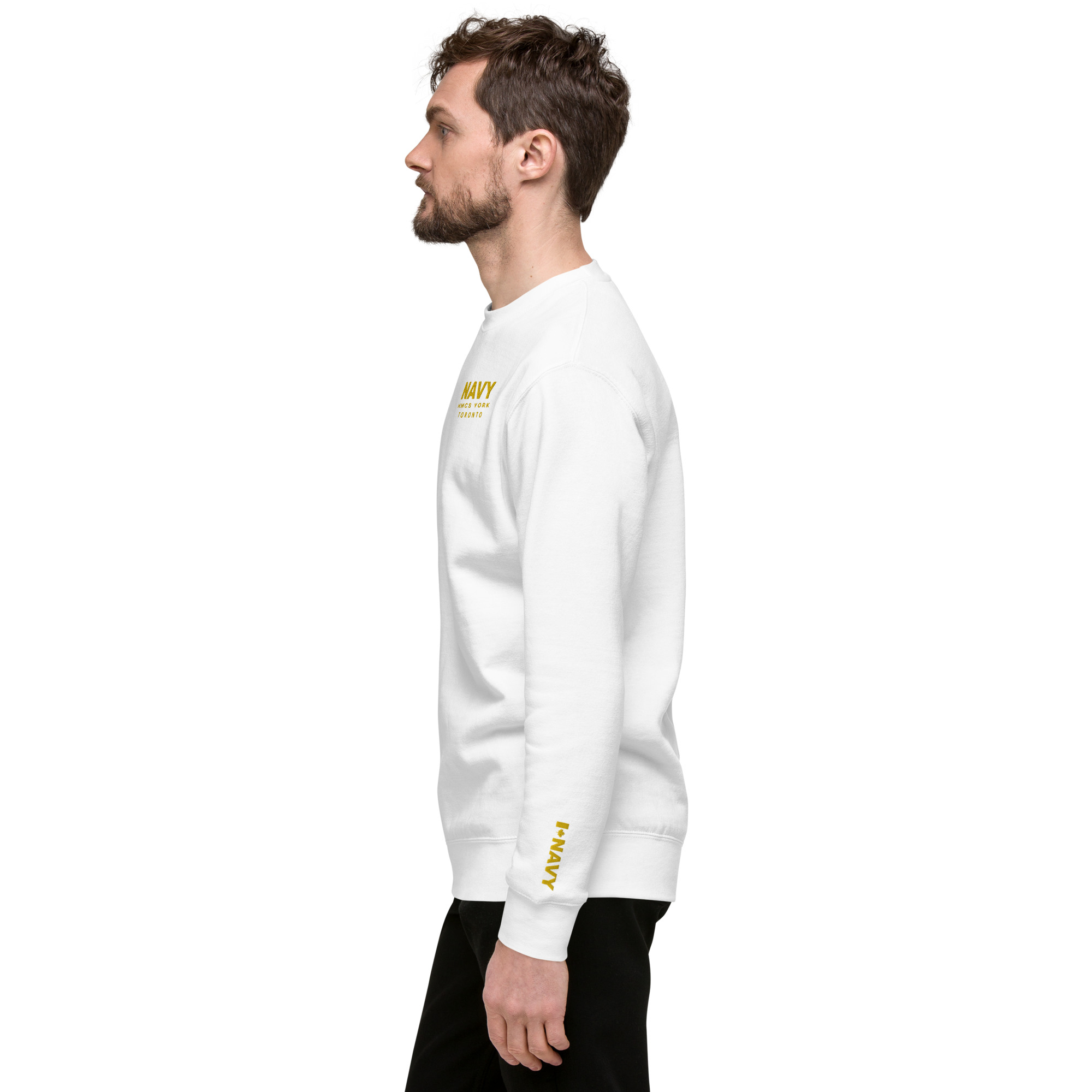 Embroidered NAVY HMCS YORK Unisex Premium Sweatshirt (Gold Thread) - Image 17