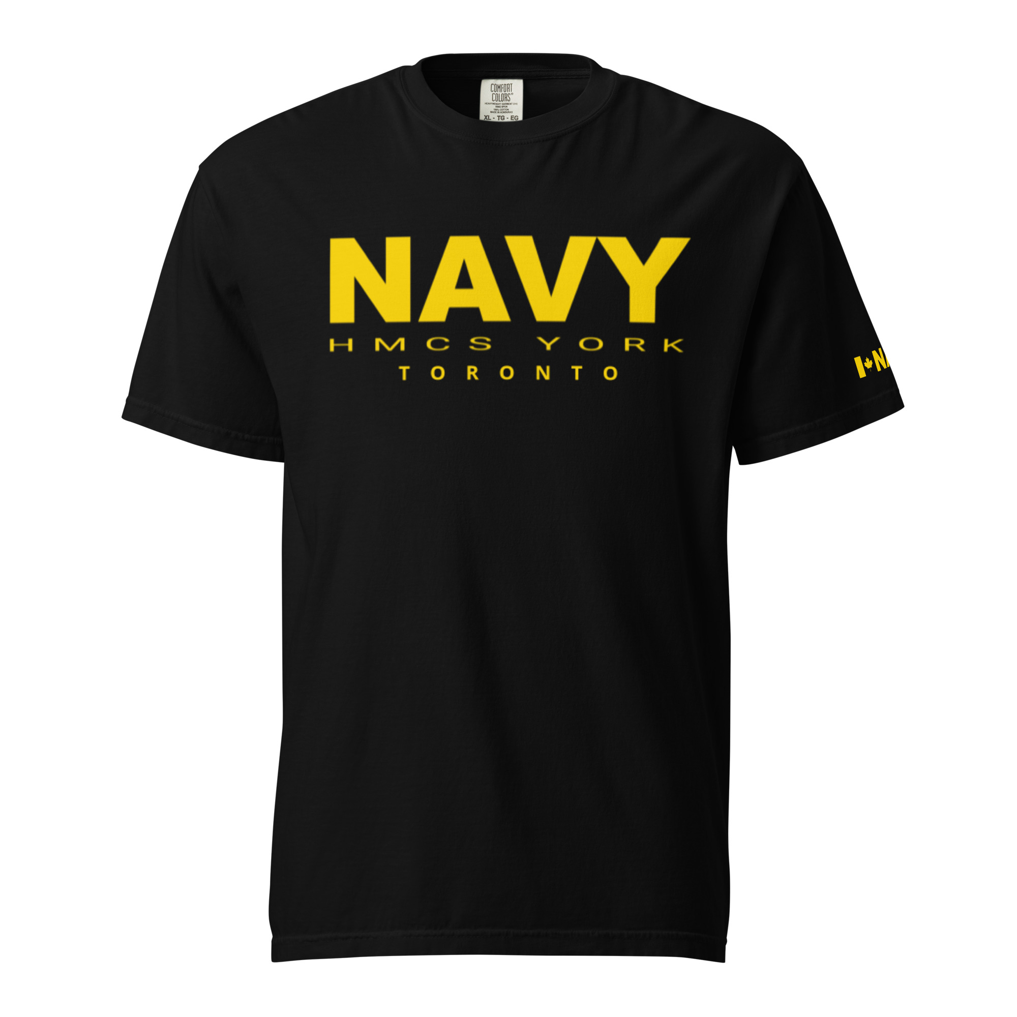 NAVY HMCS YORK Unisex garment-dyed heavyweight t-shirt (Yellow Text) - Image 2