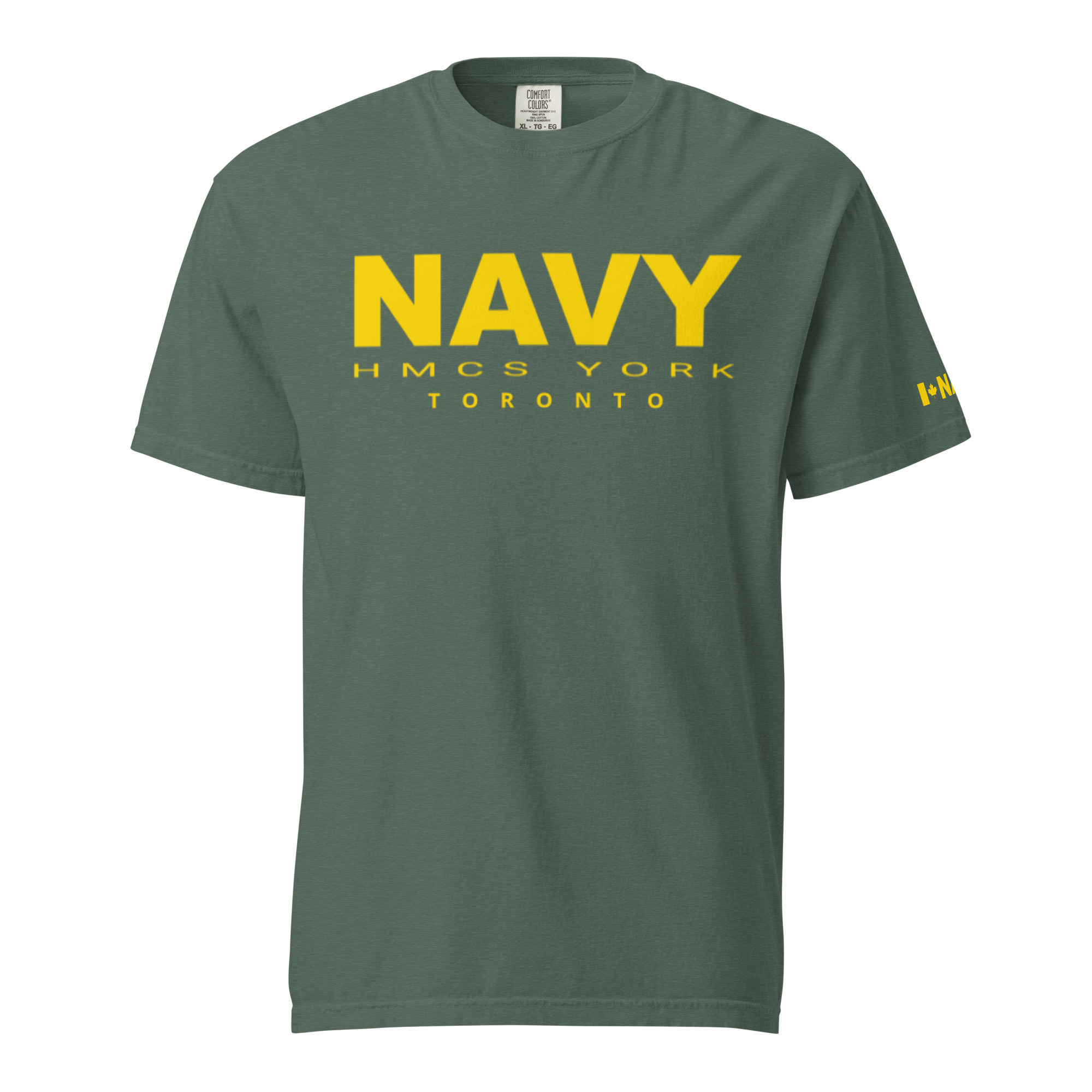 NAVY HMCS YORK Unisex garment-dyed heavyweight t-shirt (Yellow Text)