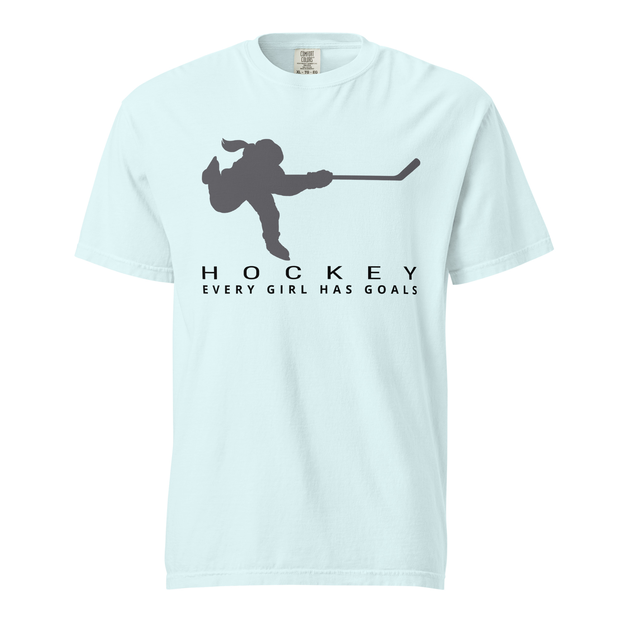 HOCKEY Every Girl Has Goals (Grey & Black) Unisex garment-dyed heavyweight t-shirt