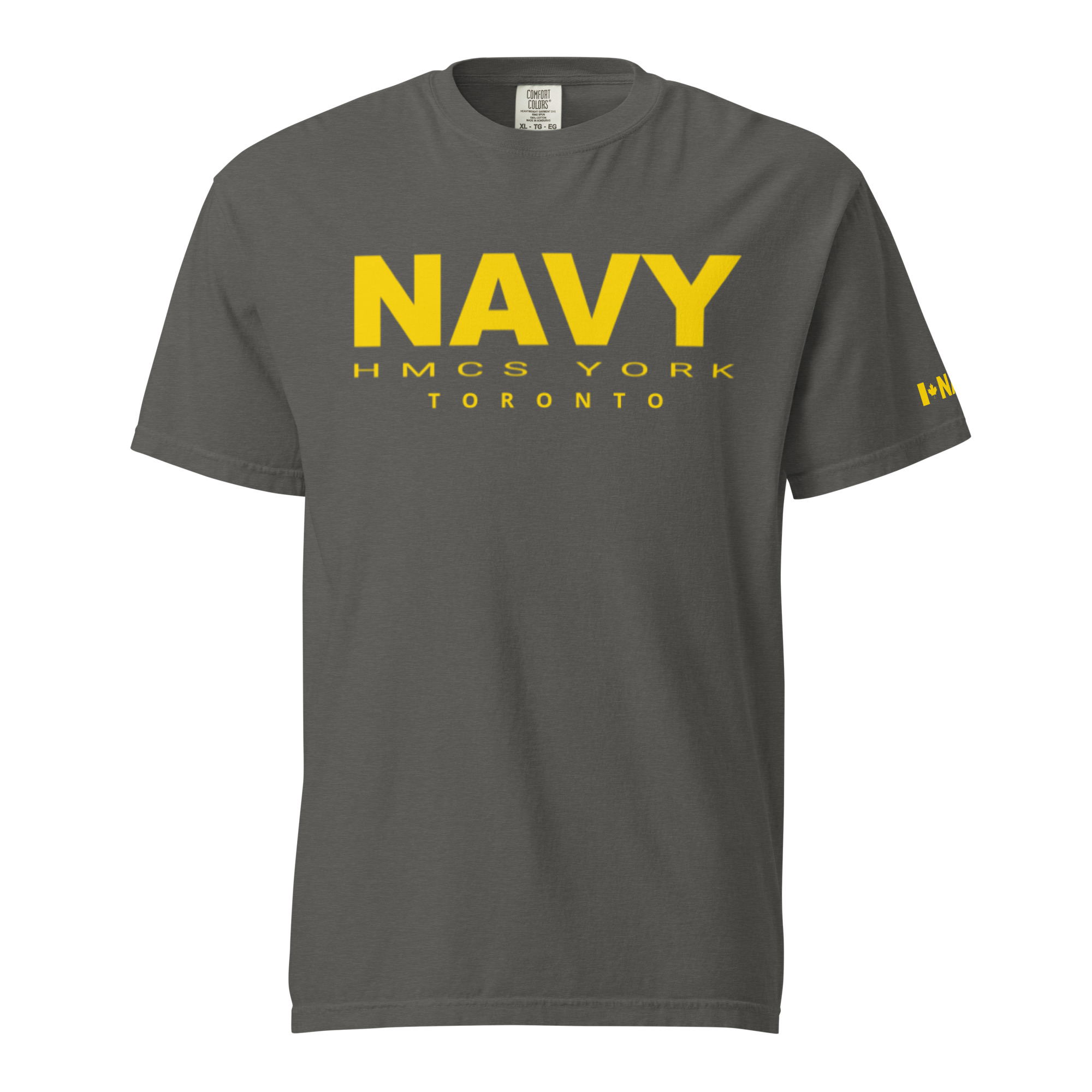NAVY HMCS YORK Unisex garment-dyed heavyweight t-shirt (Yellow Text) - Image 8