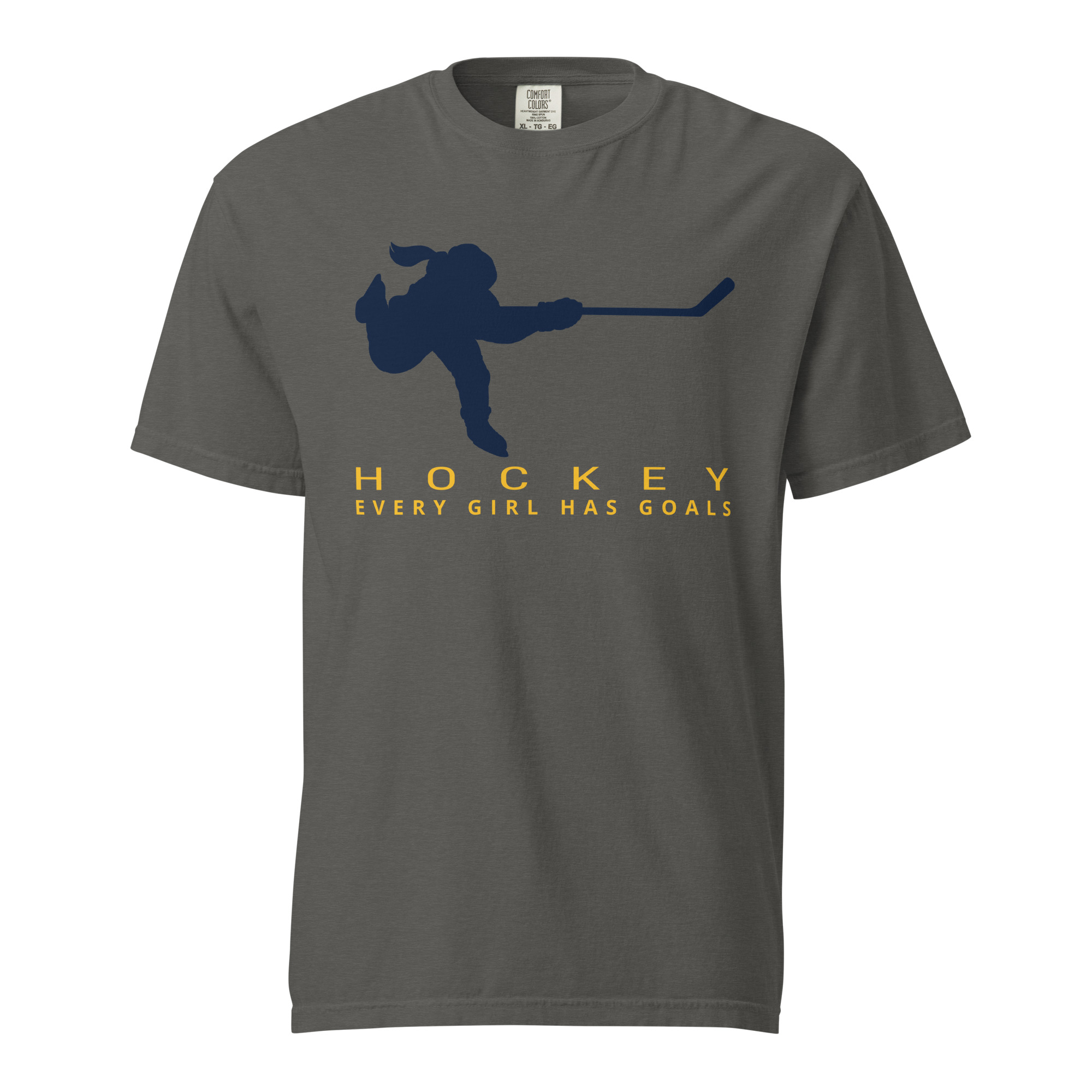 HOCKEY Every Girl Has Goals (Blue & Yellow Edition) Unisex garment-dyed heavyweight t-shirt - Image 4