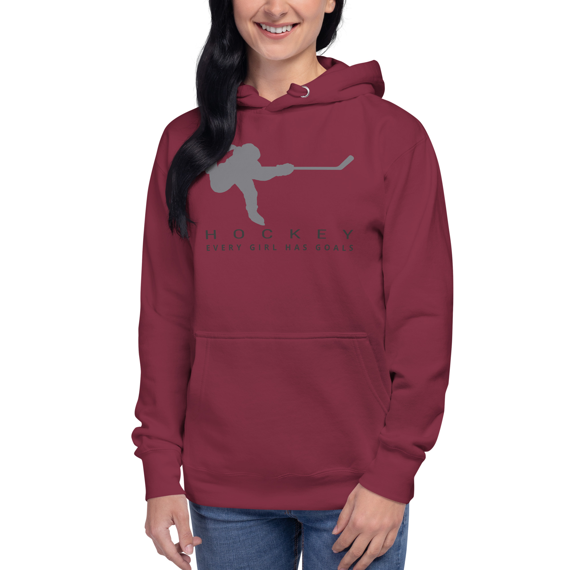 HOCKEY Every Girl Has Goals (Grey & Black edition) Unisex Hoodie - Image 2