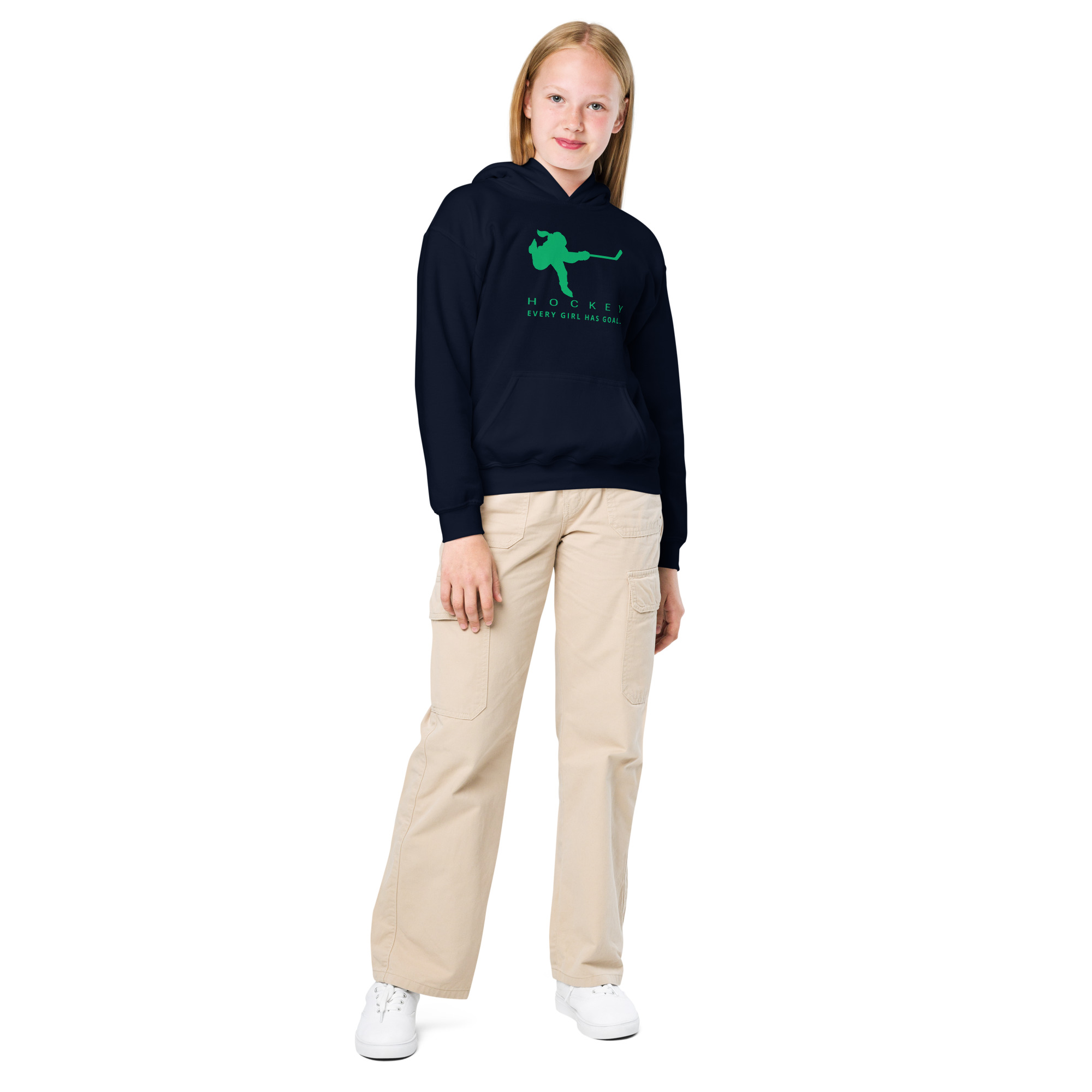 HOCKEY Every Girl Has Goals (Green Edition) Youth heavy blend hoodie - Image 6