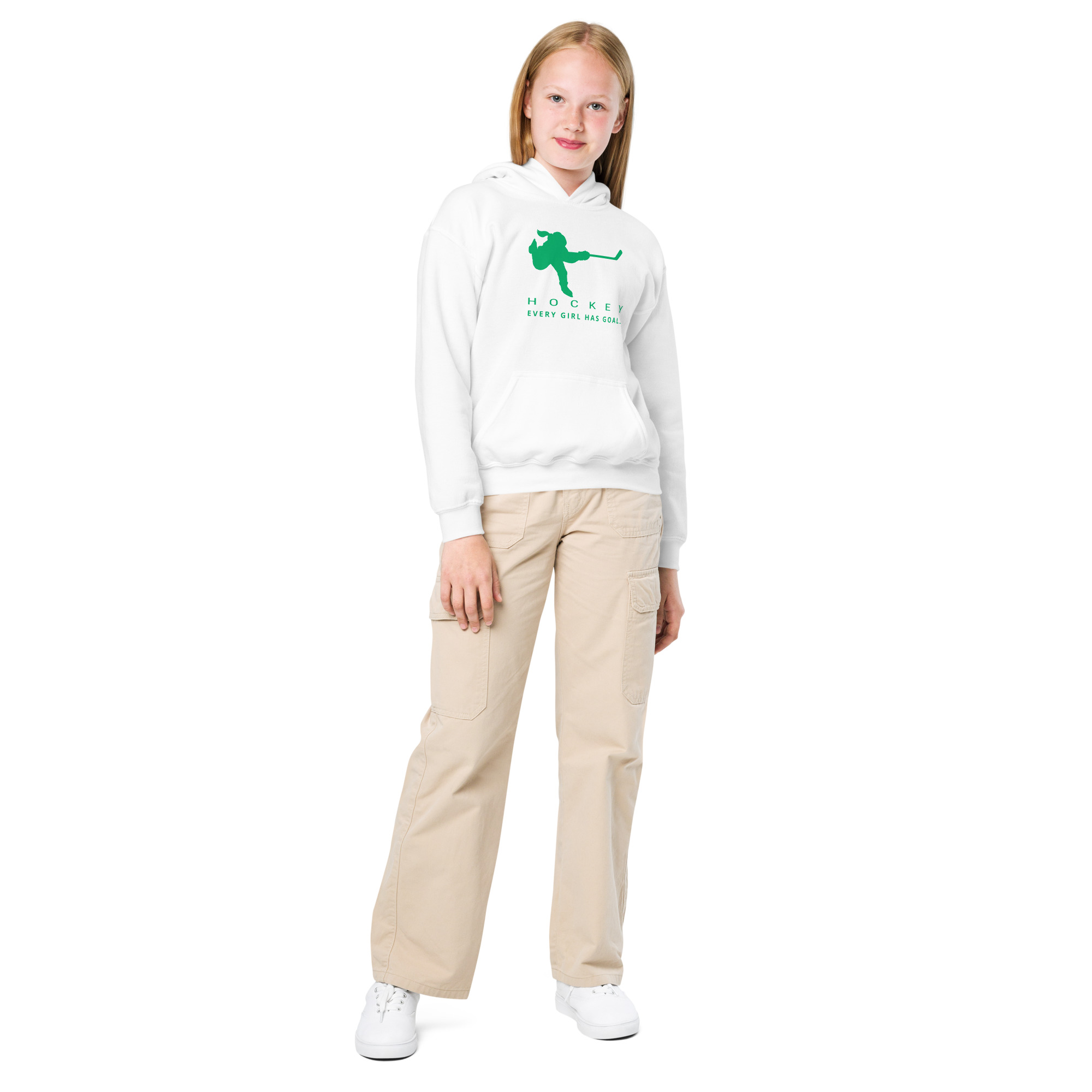 HOCKEY Every Girl Has Goals (Green Edition) Youth heavy blend hoodie - Image 8
