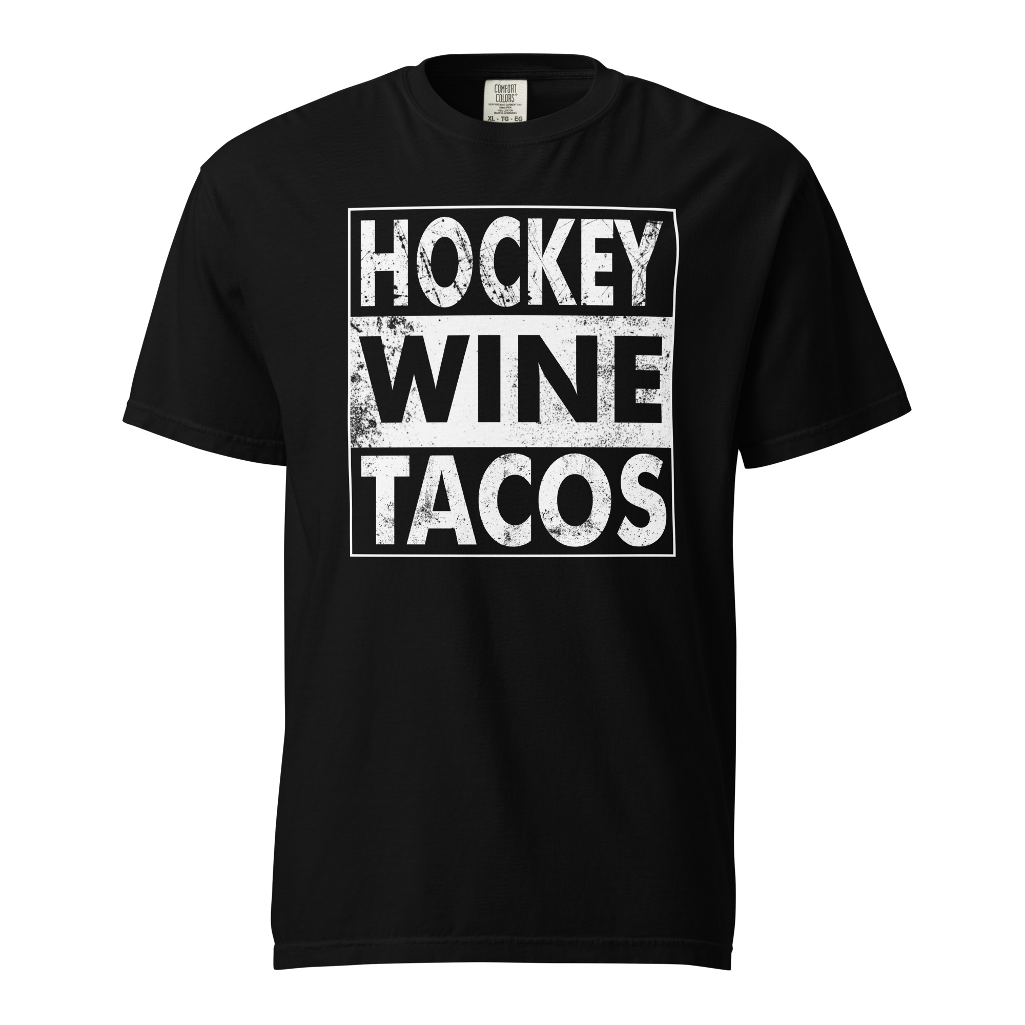 HOCKEY WINE TACOS Unisex garment-dyed heavyweight t-shirt - Black, L