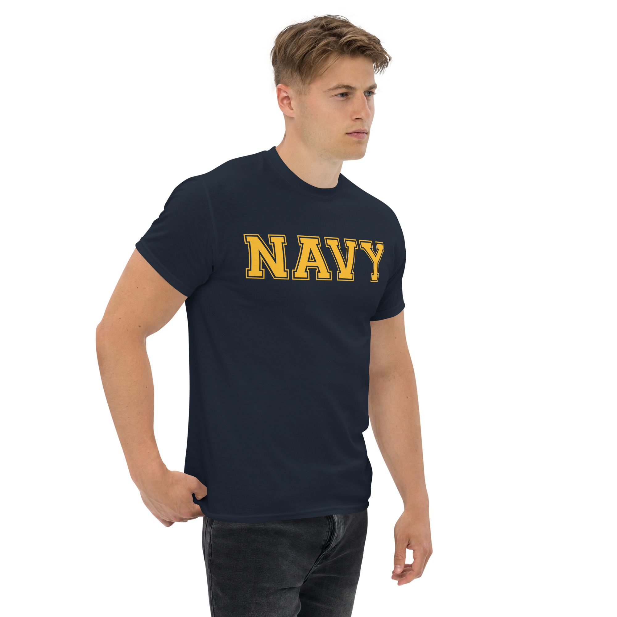 NAVY (varsity yellow) Unisex classic tee - Image 2
