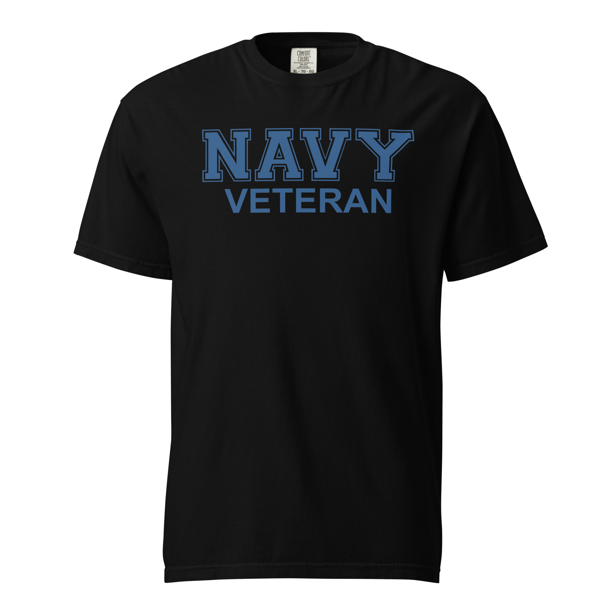 NAVY VETERAN (Blue Text) Unisex garment-dyed heavyweight t-shirt - Black, L