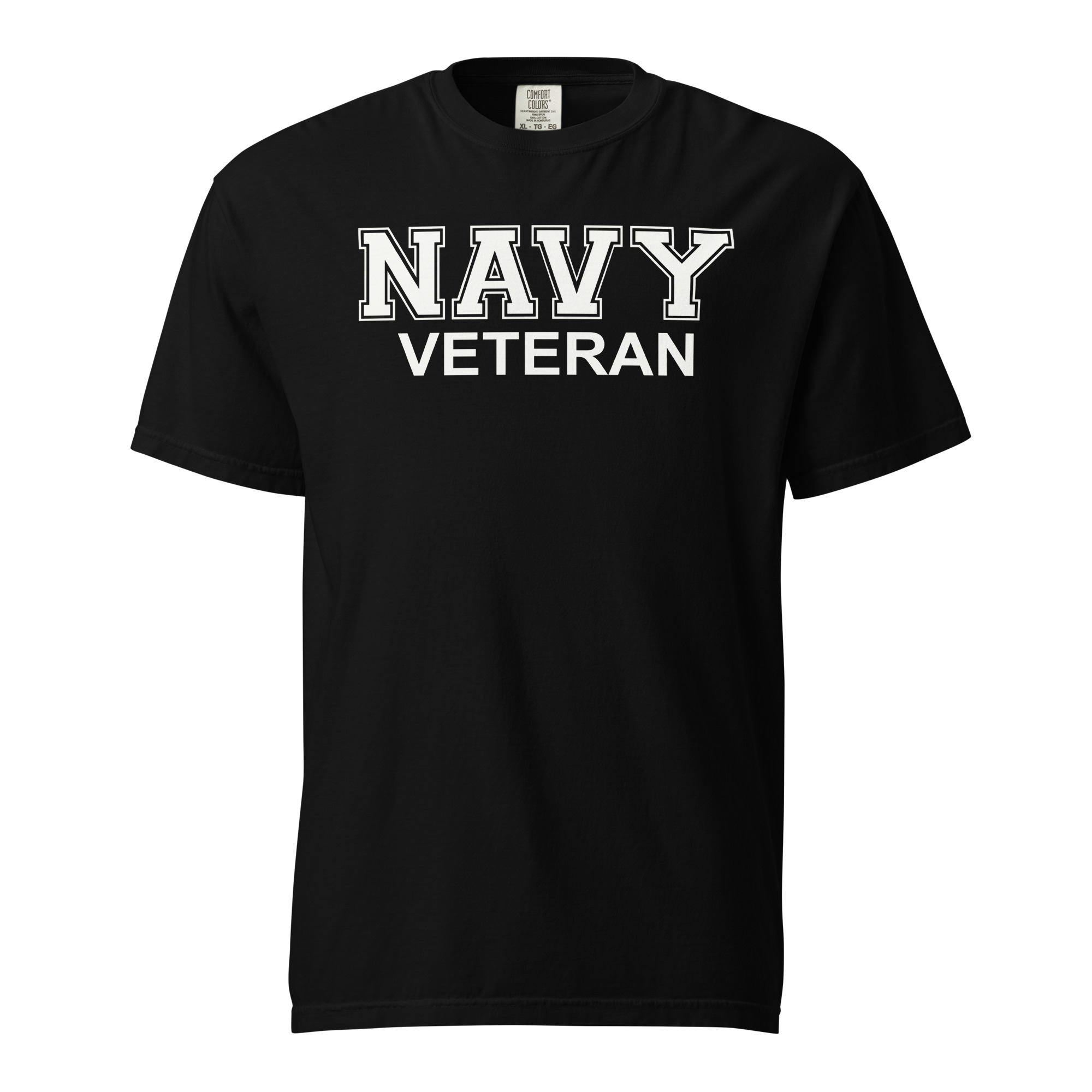 NAVY VETERAN (White Text) Unisex garment-dyed heavyweight t-shirt - Black, L