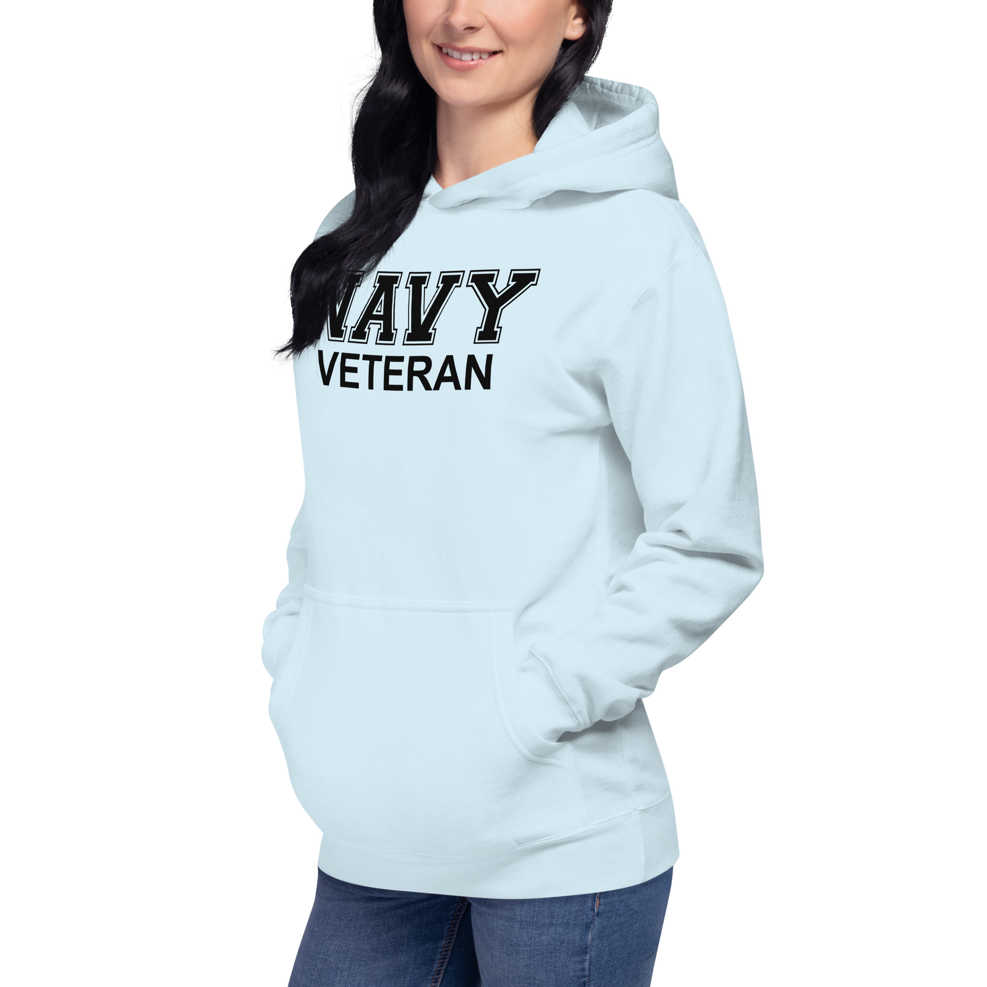 NAVY VETERAN (Black text) Unisex Hoodie - Image 3