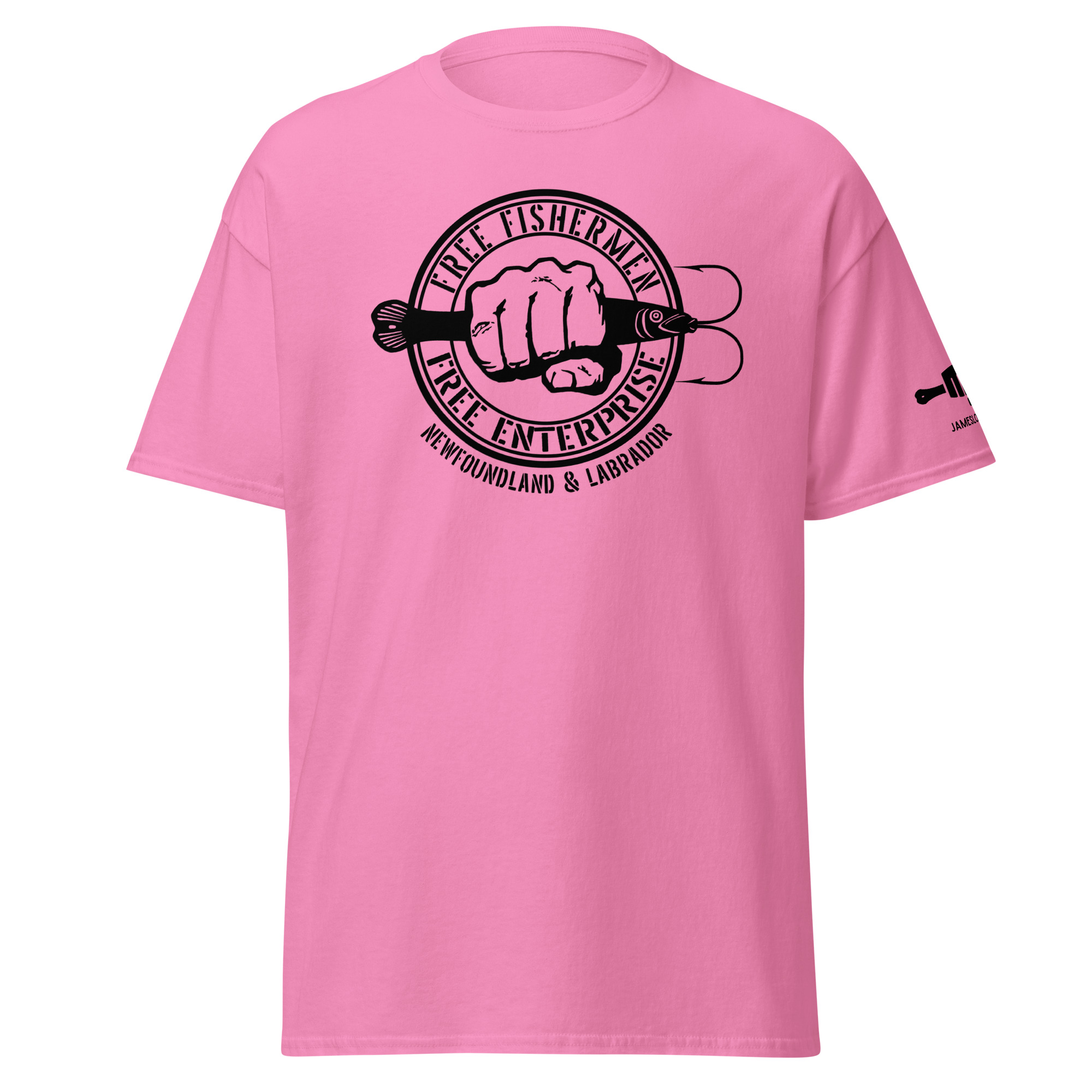 FIST PUNCH & JIGGER: FREE FISHERMEN FREE ENTERPRISE Newfoundland & Labrador (Black Logo) Unisex classic tee - Image 18