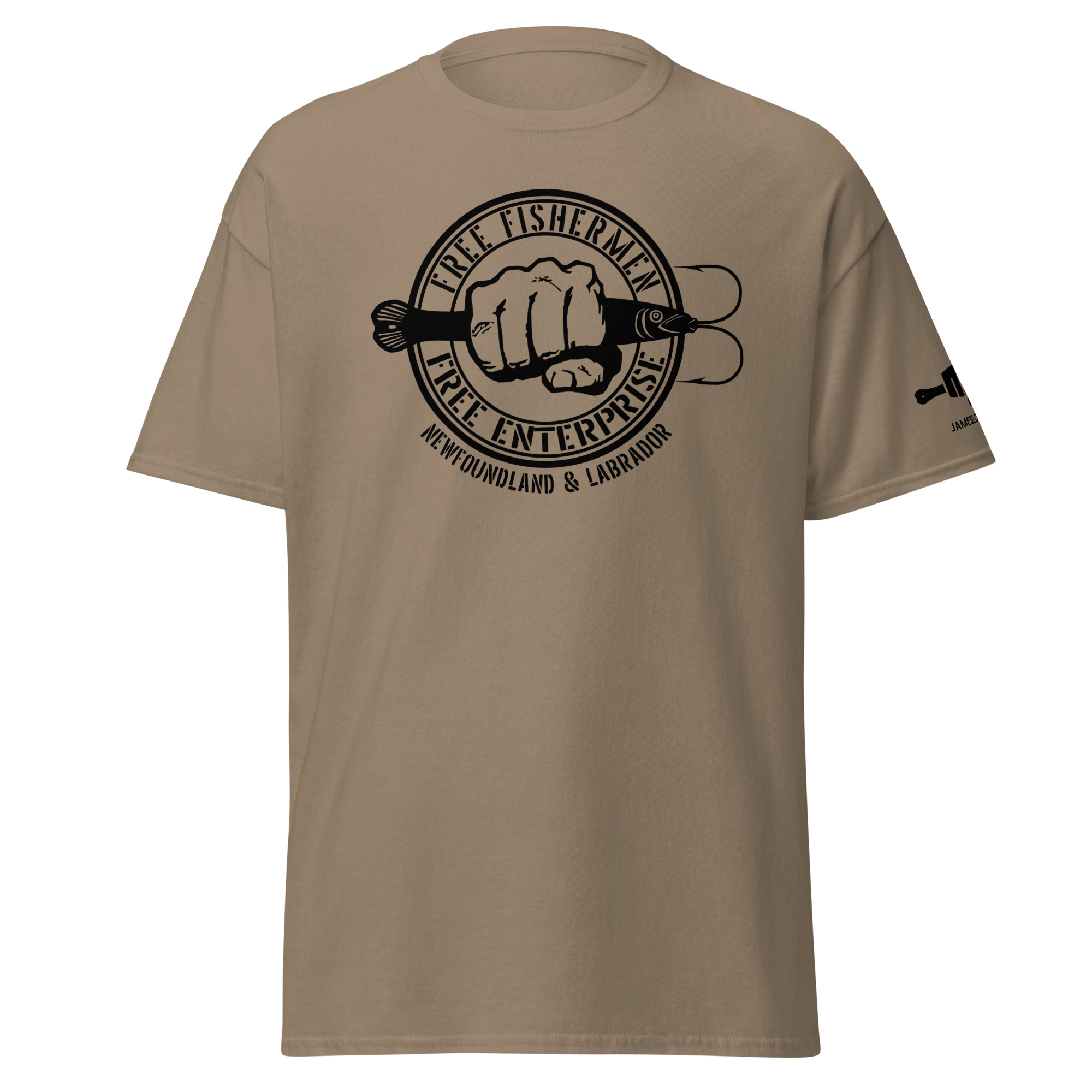 FIST PUNCH & JIGGER: FREE FISHERMEN FREE ENTERPRISE Newfoundland & Labrador (Black Logo) Unisex classic tee - Image 14