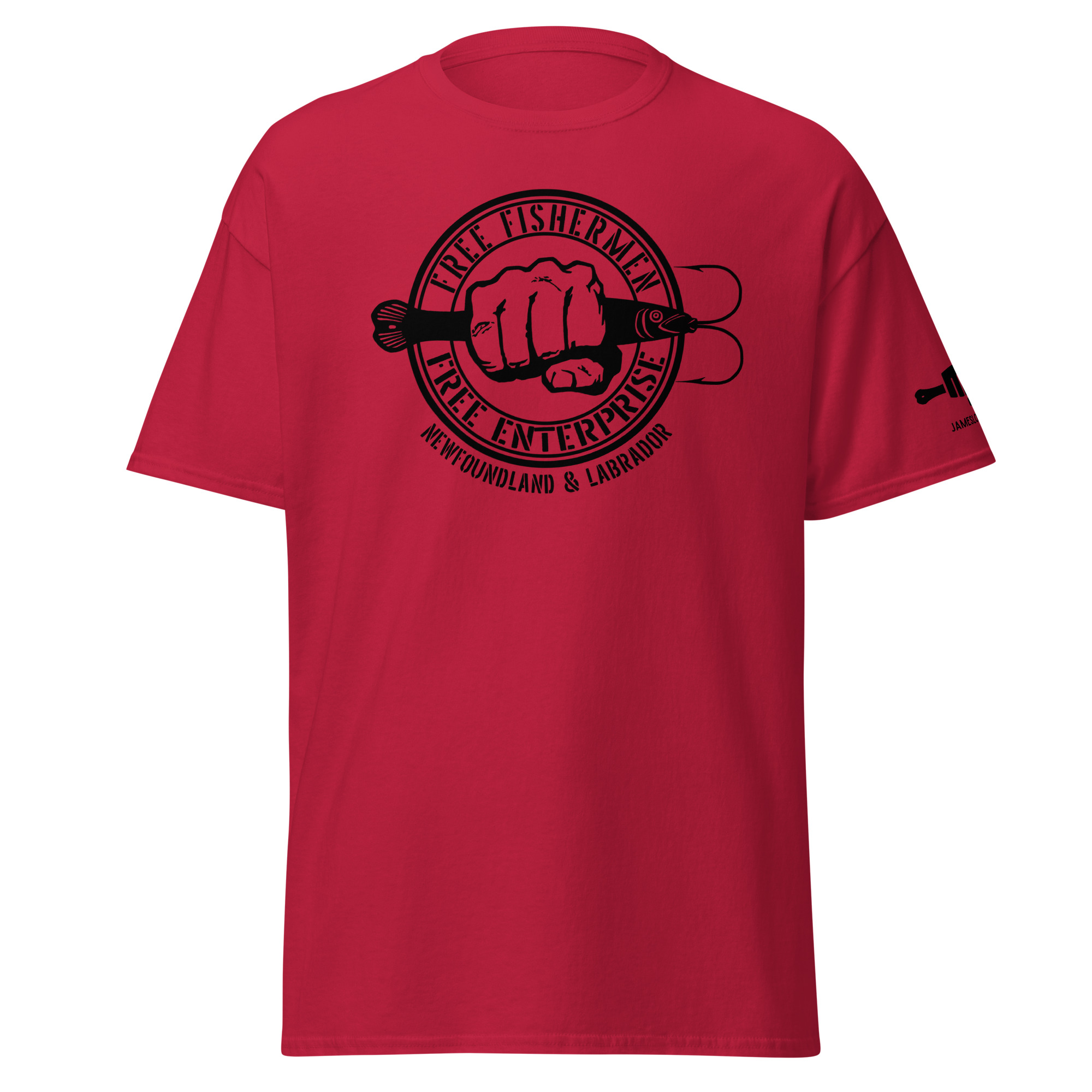 FIST PUNCH & JIGGER: FREE FISHERMEN FREE ENTERPRISE Newfoundland & Labrador (Black Logo) Unisex classic tee - Image 2