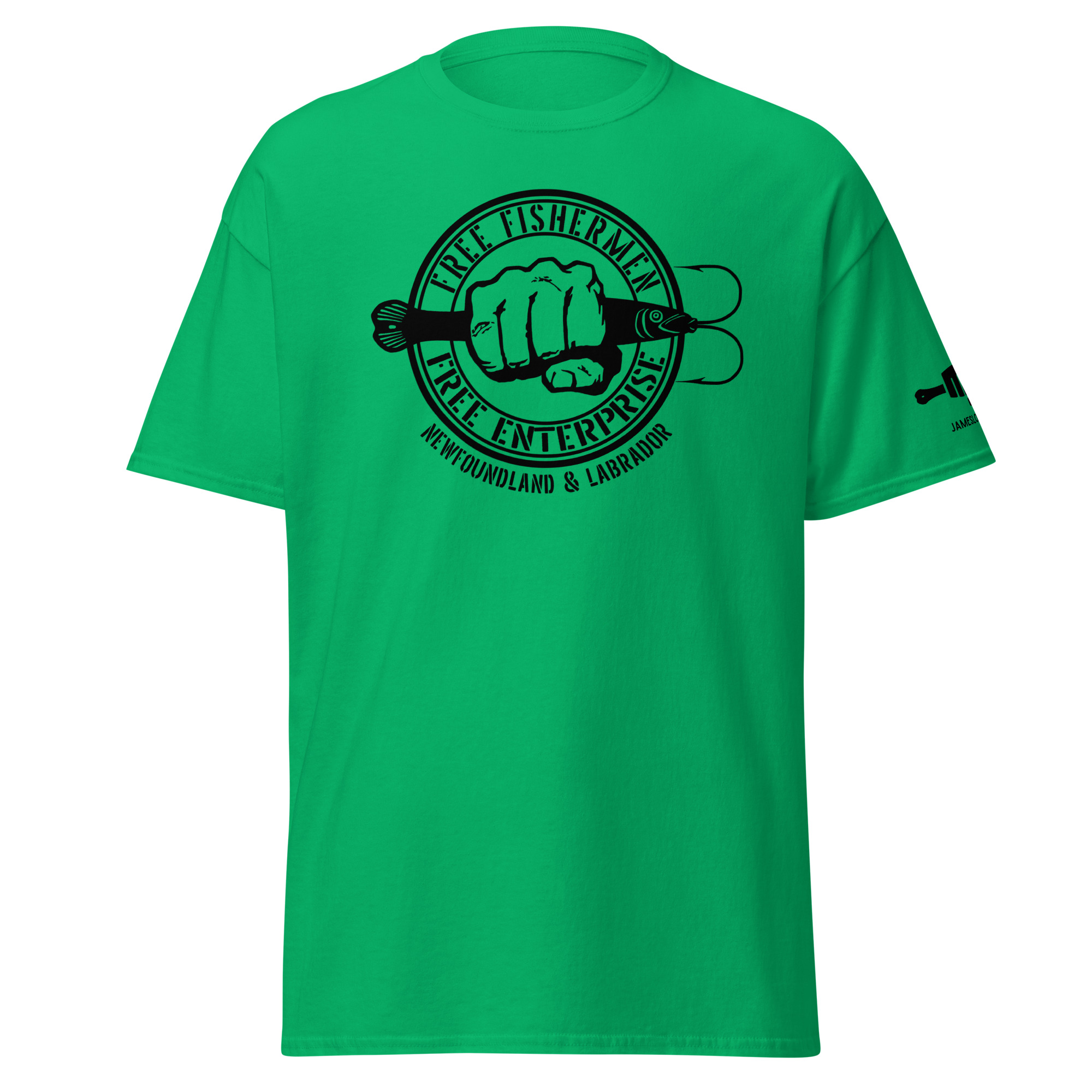 FIST PUNCH & JIGGER: FREE FISHERMEN FREE ENTERPRISE Newfoundland & Labrador (Black Logo) Unisex classic tee - Image 16