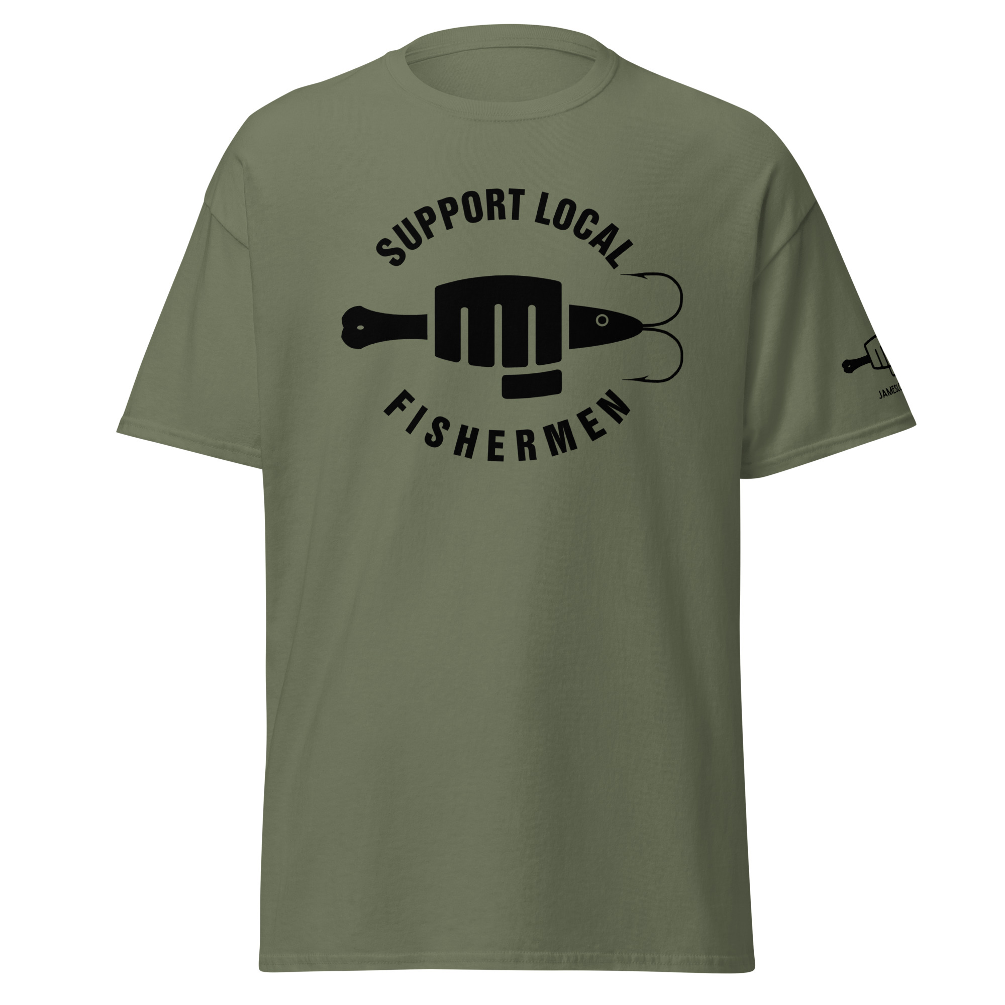 FIST PUNCH AND JIGGER: SUPPORT LOCAL FISHERMEN STYLIZED (Black Logo) Unisex classic tee