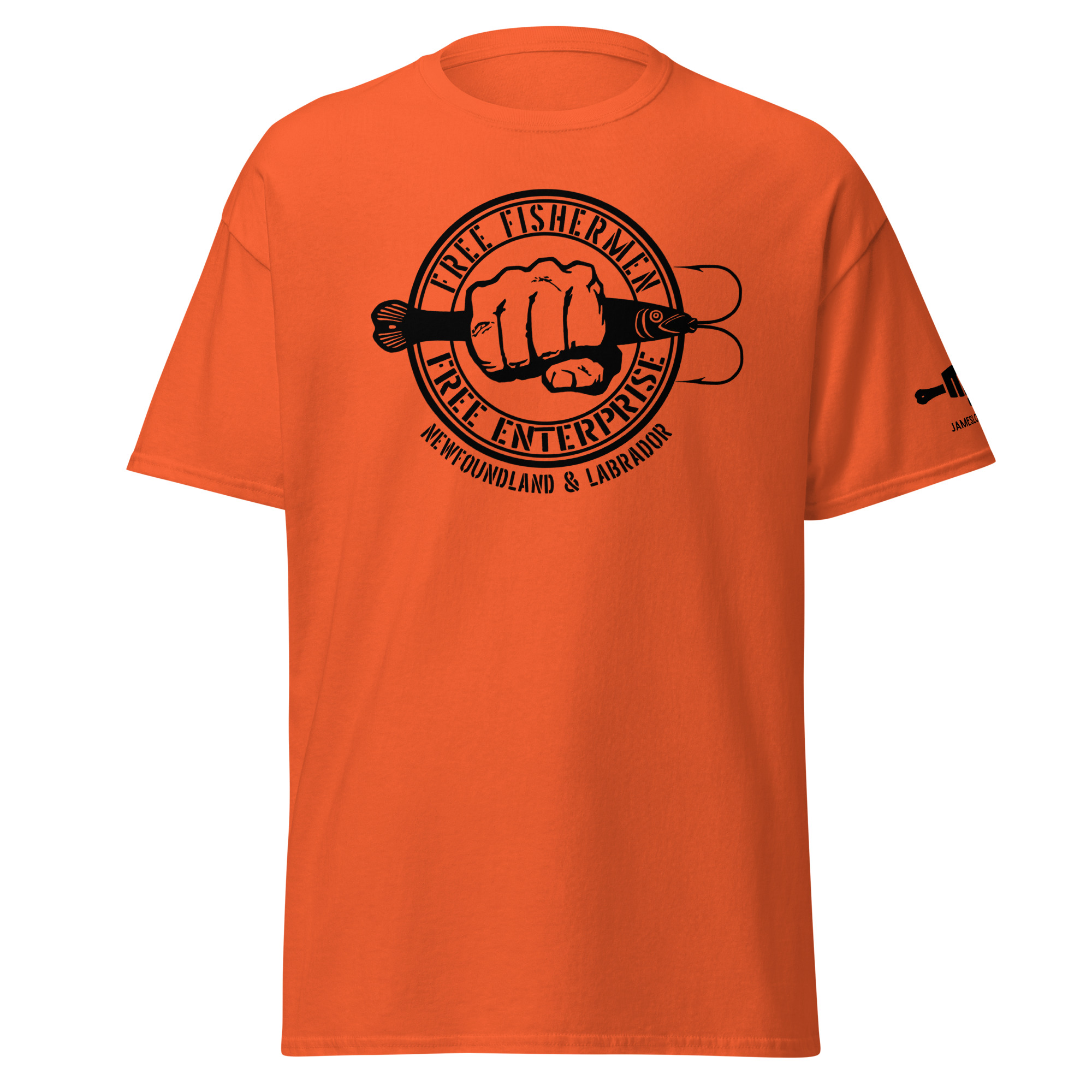 FIST PUNCH & JIGGER: FREE FISHERMEN FREE ENTERPRISE Newfoundland & Labrador (Black Logo) Unisex classic tee - Image 10