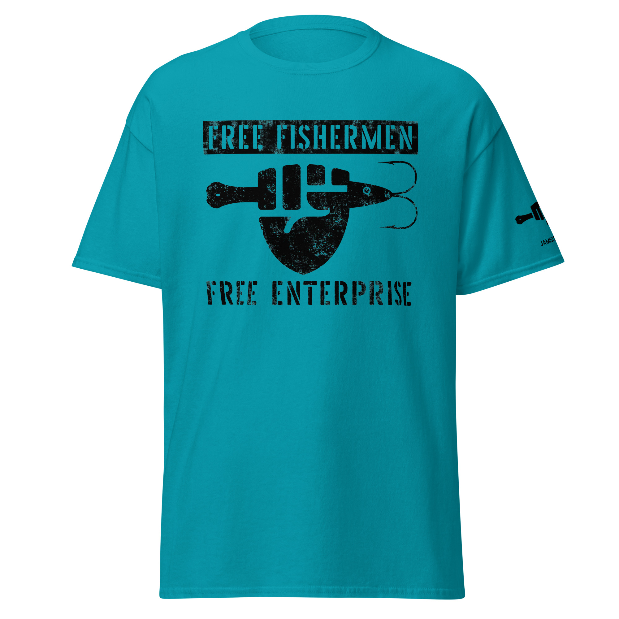 FIST & JIGGER: FREE FISHERMEN FREE ENTERPRISE (Black Distressed Logo) Unisex classic tee