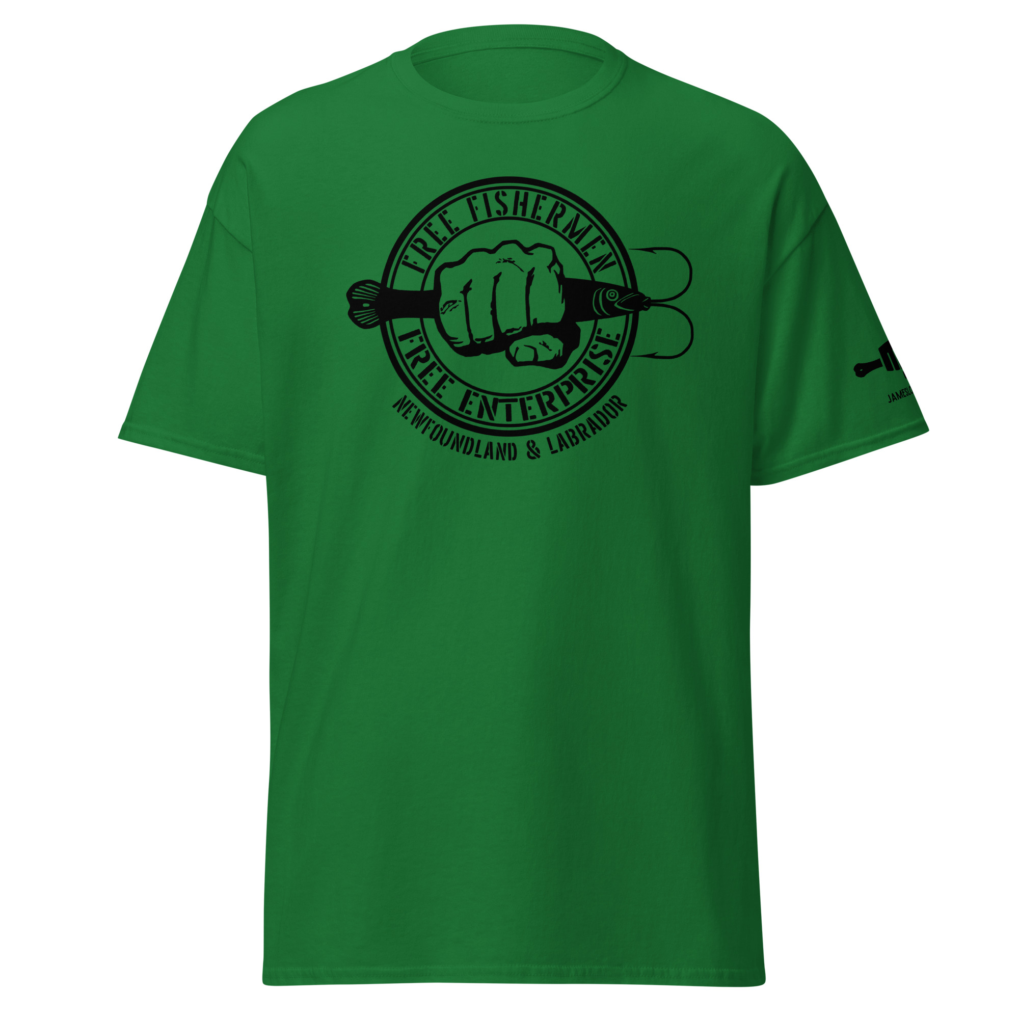 FIST PUNCH & JIGGER: FREE FISHERMEN FREE ENTERPRISE Newfoundland & Labrador (Black Logo) Unisex classic tee - Image 4