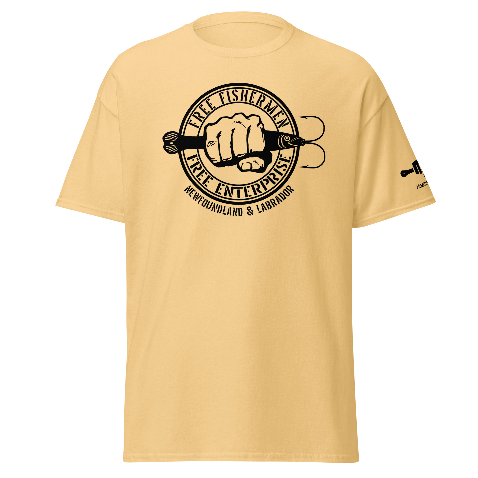 FIST PUNCH & JIGGER: FREE FISHERMEN FREE ENTERPRISE Newfoundland & Labrador (Black Logo) Unisex classic tee - Image 23